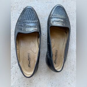 Santoni Black Woven Leather Loafers